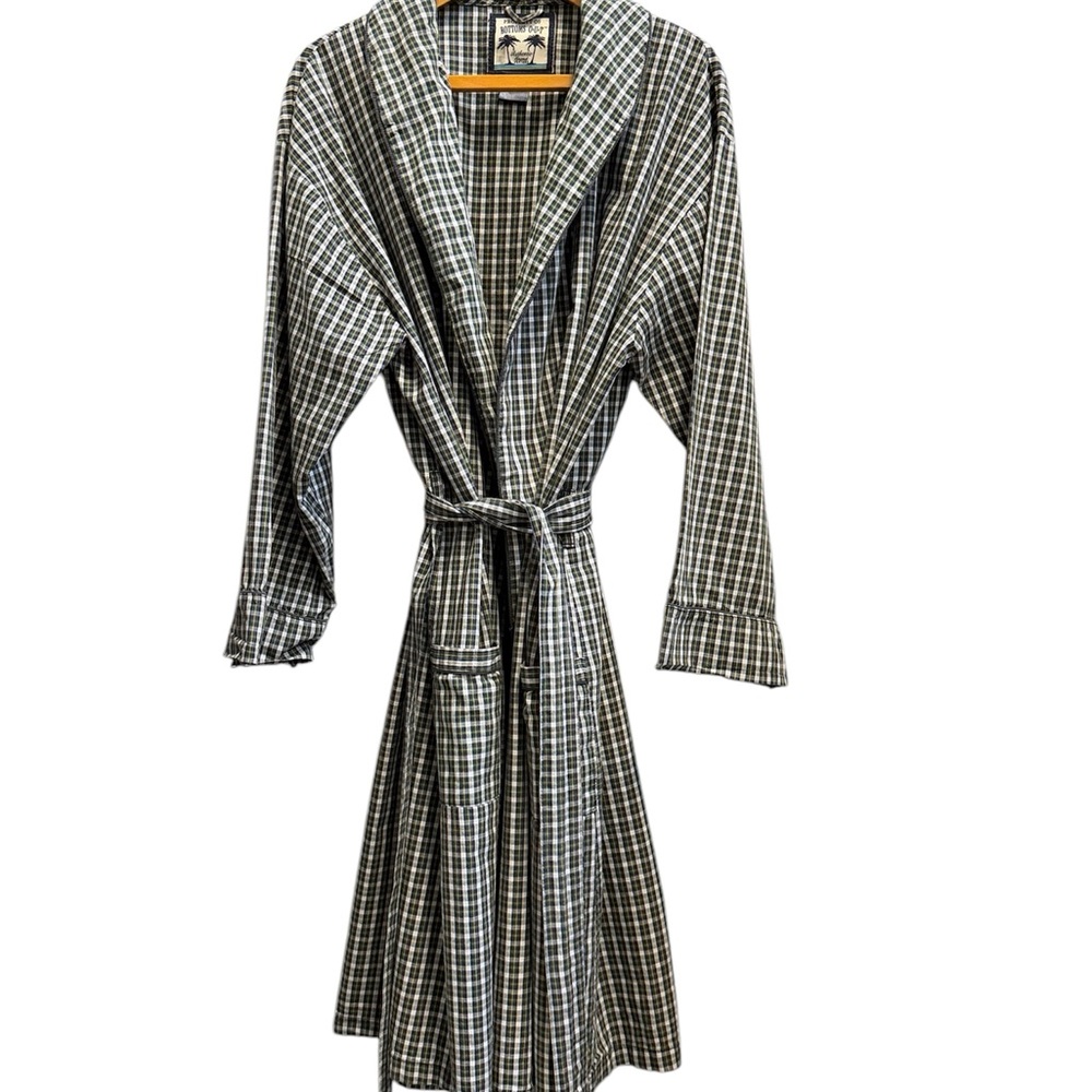 Men's Green & White Plaid Cotton Housecoat. XL-XXL